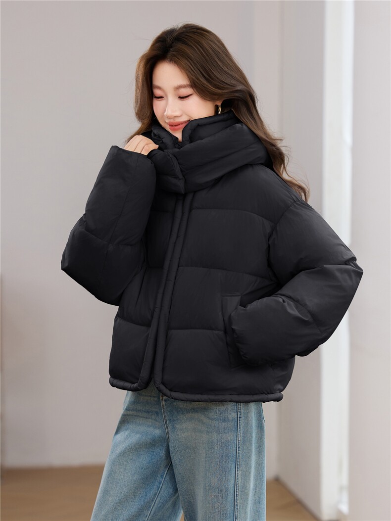 白色潮流气质减龄短款连帽棉服外套女2025年冬季新款加厚保暖棉衣,女装棉衣/棉服,江南富贵女