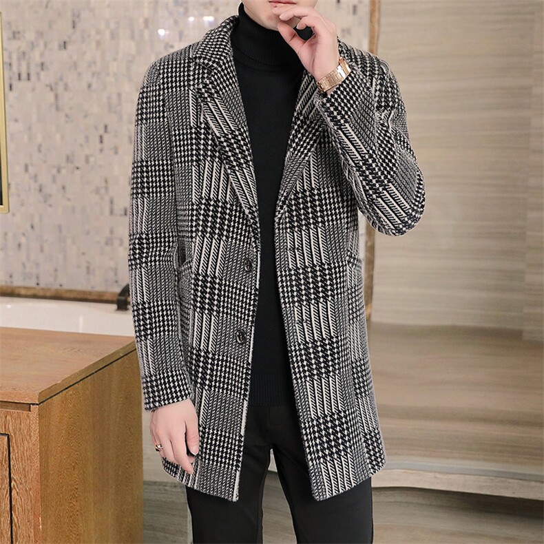 抖音直播高品质男士商务休闲毛呢大衣中长款风衣外套727P170，男装毛呢大衣，电商B226