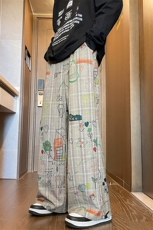 8XL-M特大码美式高街头涂鸦阔腿裤男百搭oversize山本裤K960P58，男装休闲裤，电商D206-1
