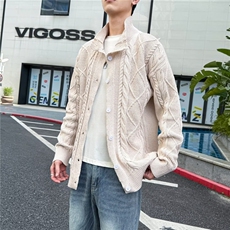 欧美冬季休闲加厚麻花毛衣立领开衫男外贸宽松潮流青年针织衫外套，男装针织衫/毛衣，星座516A