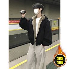 两面穿现货重磅短款座山雕棉衣男女双面穿毛毛绒棉服加厚外套，男装棉衣，电商A443