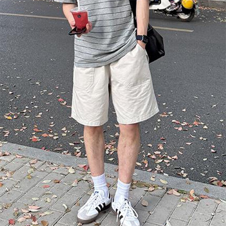 米白色工装短裤男生2025新款夏季纯棉日常百搭休闲宽松YK9327P45，男装牛仔裤，电商A089-1