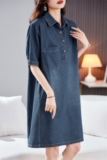 牛仔连衣裙女夏季高端爆款2025新款休闲大码女装洋气质衬衫裙子薄，女装连衣裙，丽影随形