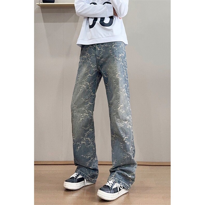 B221美式ins高街提花宽松微喇牛仔裤LK24225-特P48控78,男装牛仔裤,电商B221