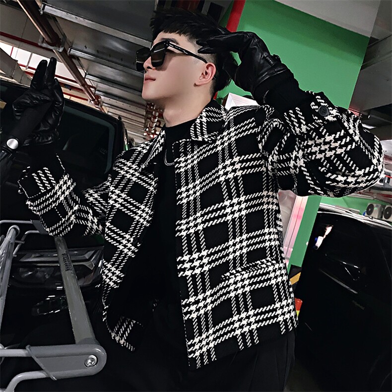 AF19/P115控155/秋季社会小伙格子流行毛呢修身夹克外套男图首2,男装夹克,星座305B-1