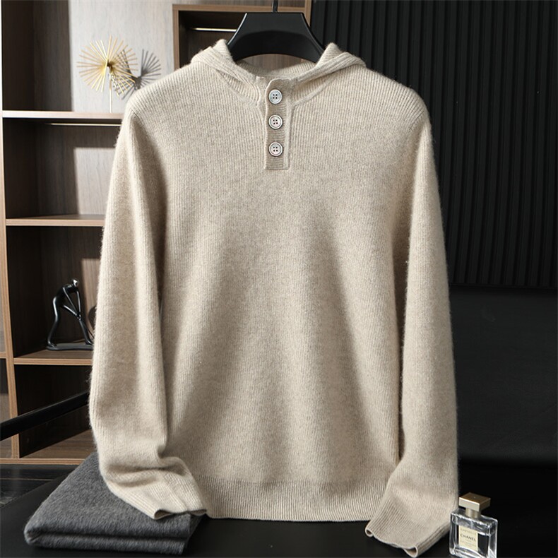 男士连帽衫秋冬季新款简约休闲羊绒衫，男装羊绒套衫，台绒羊绒