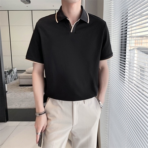夏轻熟风高级V领Polo衫ins套头翻领半截袖体恤PL21/P45特控78图片