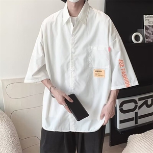 日系条纹短袖衬衫男夏季cityboy休闲百搭翻领衬衣潮牌薄款外套潮图片