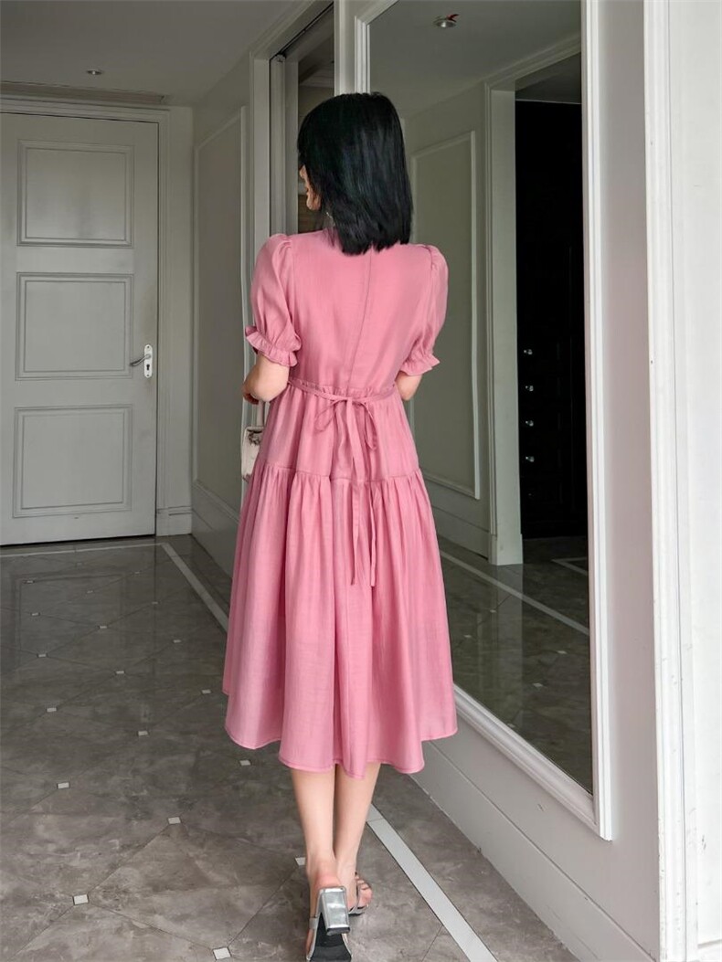 盘扣连衣裙，，女装连衣裙，红雀纺