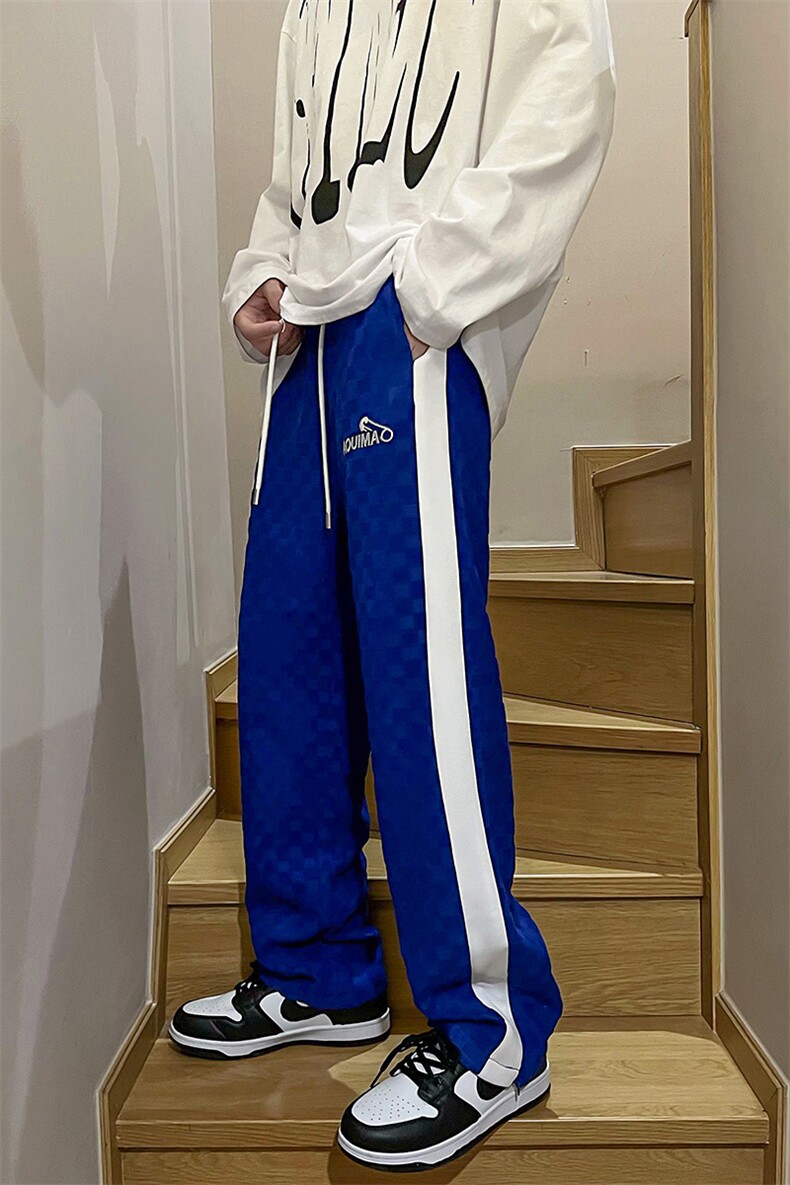 抖音品质2022春装男女情侣棋盘格休闲直筒裤B221-LK22003-P75控98,男装休闲裤,电商B221
