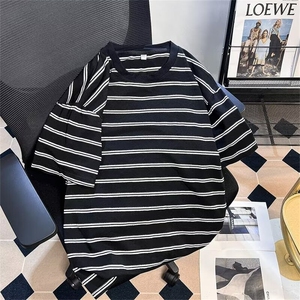 夏季短袖T恤宽条纹卡利棉上衣服男生休闲时尚学生短袖T135 p38图片