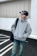 灰色cleanfit男生短款卫衣美式重磅连帽大帽衫廓形外套潮WY004P48，女装短外套，电商B312