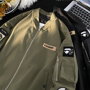 秋款男立领飞行员夹克鳄鱼字母刺绣外套加大码M-4XL JK107 P70图片