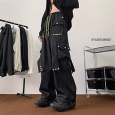 美式街头hiphop工装裤男秋季高街机能多口袋宽松阔腿抽绳直筒长裤，男装工装外套，星座813-2