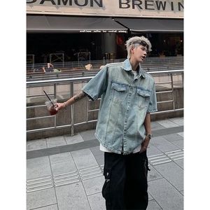 牛仔衬衫男短袖帅气百搭宽松2024秋夏新款ins痞子外套CY879-P61图片