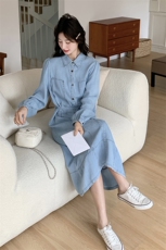 2025年春季牛仔连衣裙系带显瘦203P140K208，女装连衣裙，帛锦泉