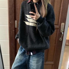 美式时尚高街圆领软糯套头毛衣女秋冬季慵懒风加厚针织上衣，女装针织衫/毛衣，星座506A