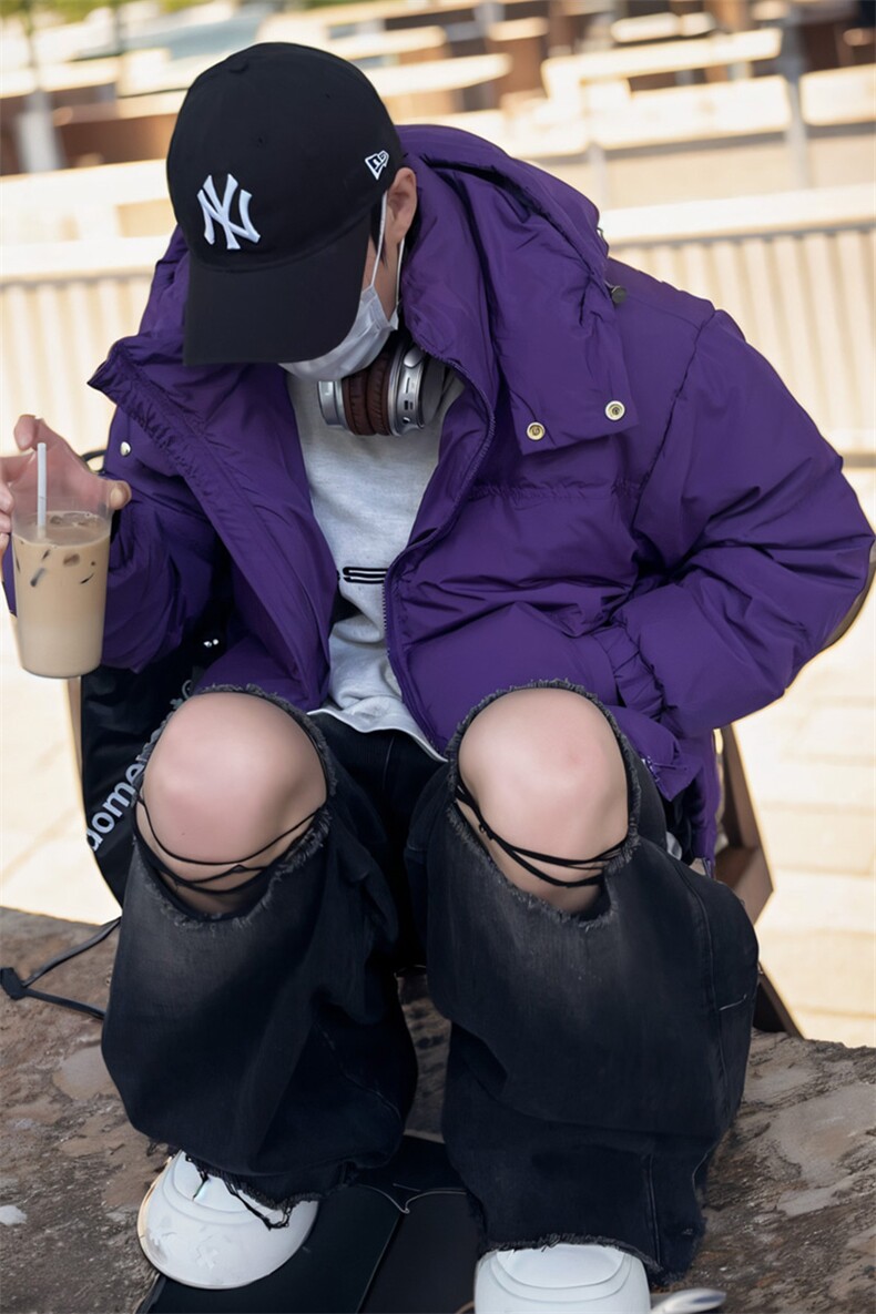 白鸭绒冬季潮流大码光板连帽羽绒服保暖外套Y5849-P165【特价】,男装羽绒服,电商A007