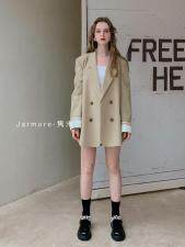 2021隽末秋款袖口拼接撞色西装外套。杏色蓝色Ｓ—，女装西装，Jarmore隽末