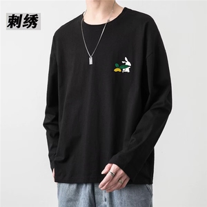 纯棉百搭长袖T恤打底衫慵懒潮流流行时尚新款ins文艺气质简约百搭图片