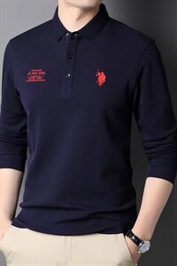 翻领t恤男长袖2023春秋季中年男士刺绣纯色商务休闲时尚Polo图片