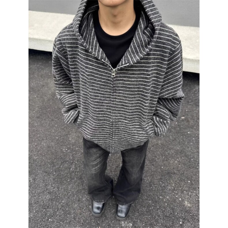 现货JY196-P62 港风宽松简约连帽卫衣开衫男女 网图图片