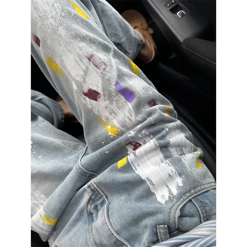 【有货】CK200CC-特P45复古彩色涂鸦做旧水洗宽松牛仔裤男,男装牛仔裤,星座1007（原301D）