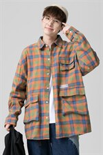 2021秋季新港风无影墙日系大码男工装休闲格子衬衫C3050-P45，男装衬衫，电商A001