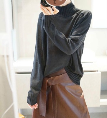休闲/淑女2024年秋季常规款通勤套头单件长袖高领马鞍肩毛衣,针织衫/毛衣,丽特绒