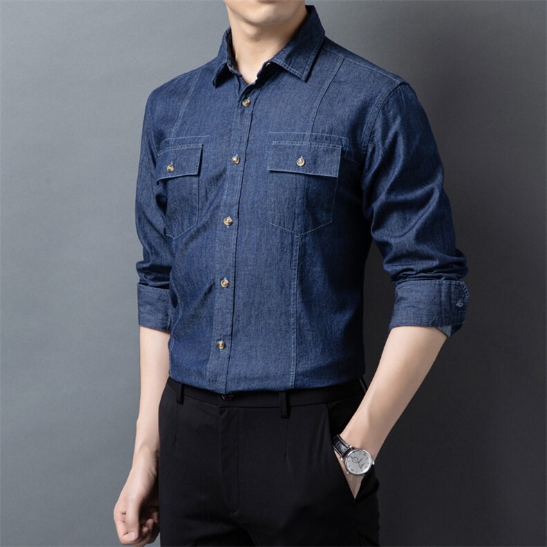 H5633钱塘2020-1秋冬精品男士牛仔百分百纯棉衬衣舒适P60,男装衬衫,钱塘207-1