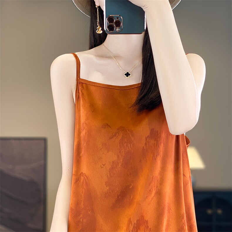 女夏高级感醋酸提花裙子显瘦气质绸缎长裙法式真丝缎面吊带连衣裙,女装连衣裙,佳绒高端店