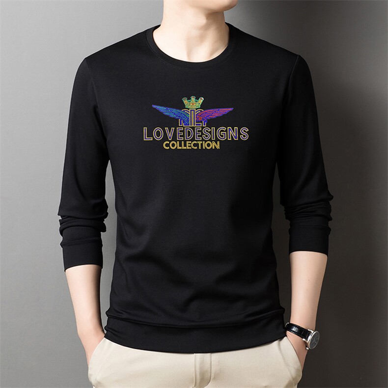春秋季男士长袖印花圆领上衣中年商务休闲打底衫加厚时尚卫衣男装,男装卫衣,电商B212（原钱塘6029）