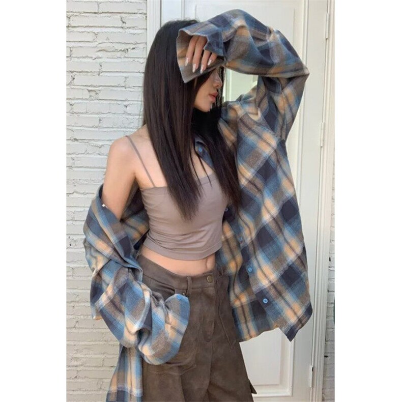 复古宽松格子衬衣女衬衫港味百搭长袖2025年春季新款C256，男装衬衫，星座1116A（原606A-3）