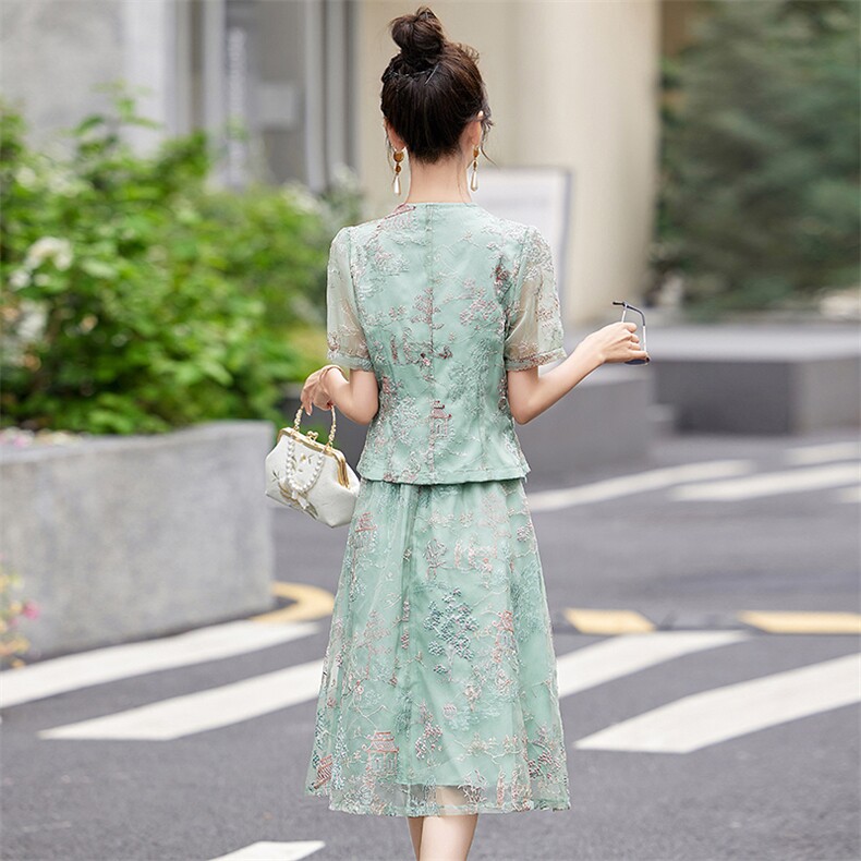 新中式国风两件套装连衣裙女夏季时尚高级感显瘦刺绣欧根纱裙子夏,女装套装/套裙,艾仟回(原伊仟回)