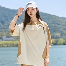 美式复古拼色运动短袖T恤女男同款夏季宽松上衣A406T6053特P38，男装T恤，星座309（原A406）