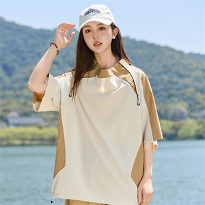美式复古拼色运动短袖T恤女男同款夏季宽松上衣 A406 T6053 特P38图片