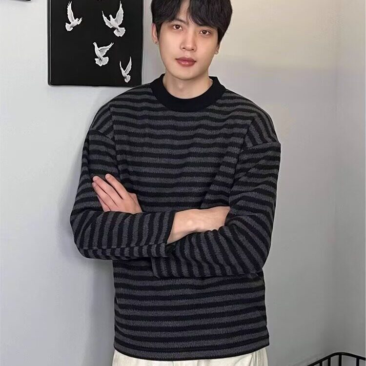 条纹休闲毛衣男女同款秋新款线衫长袖针织衫高级感上衣,男装针织衫/毛衣,星座506A