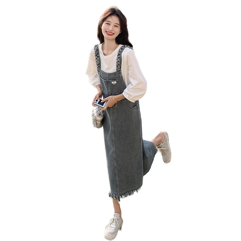 ootd穿搭独特漂亮牛仔背带连衣裙女2025超火绝美休闲工装长裙套装,女装套装/套裙,2C057