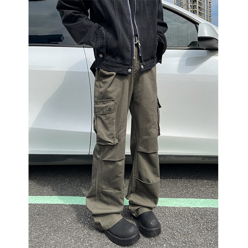 K859-P60美式复古vibe裤子高街工装裤直筒宽松cleanfit伐木阔腿裤,男装休闲裤,电商B327