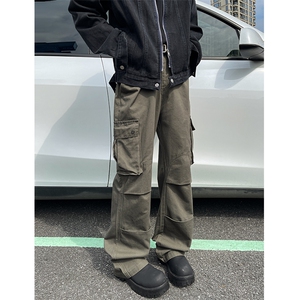 K859-P60美式复古vibe裤子高街工装裤直筒宽松cleanfit伐木阔腿裤