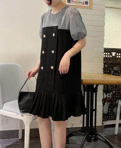 拼接连衣裙现货，女装连衣裙，赫她娜