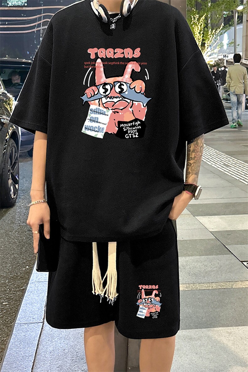 套装！华夫格套装短袖T恤短裤男HTZ534-特p：38,男装牛仔裤,电商B371
