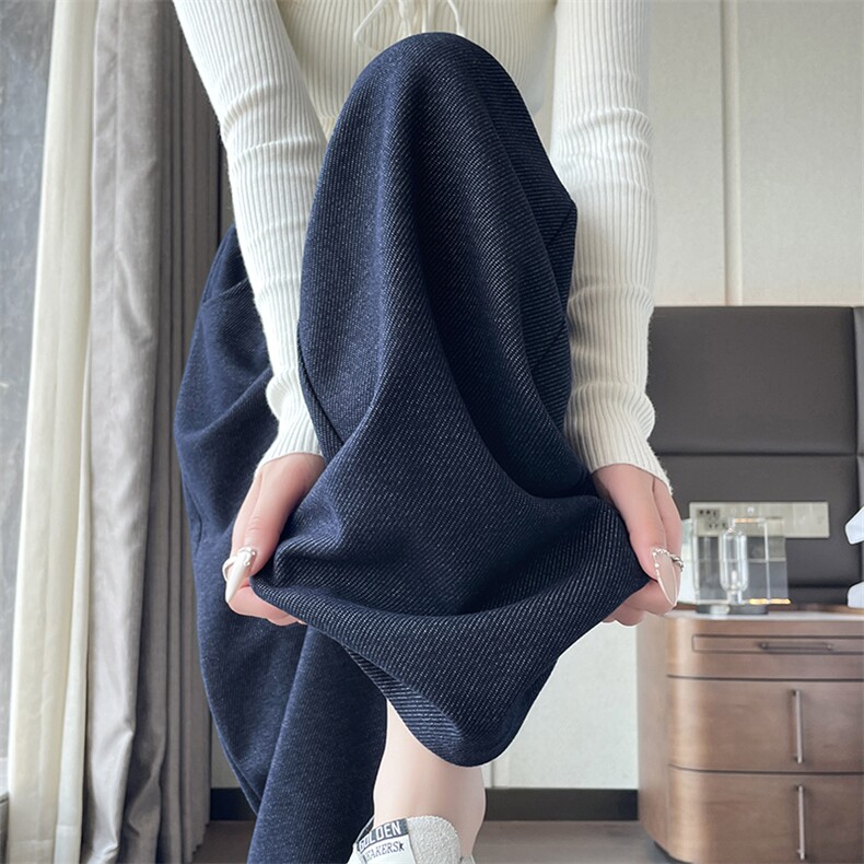 醋酸羊毛阔腿裤女秋冬垂感毛呢休闲裤加绒直筒裤大码慵懒糯米长裤,女装休闲裤,云美莎专业女裤-全店现货