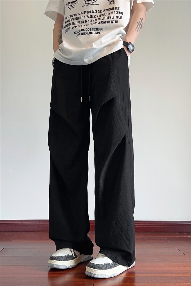 抖音品质夏季冰丝褶皱设计宽松伞兵裤B315-K007-特p25控58无差价,男装休闲裤,电商B315