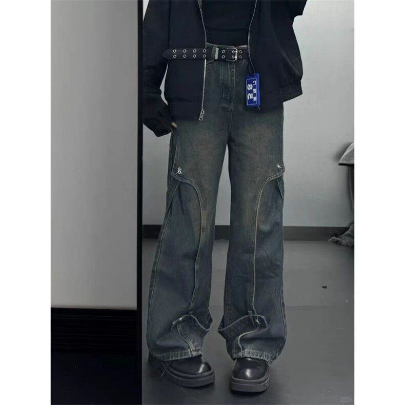 美式高街小众重工解构牛仔裤男vintage阔腿宽松直筒裤LX8655-P62,男装牛仔裤,星座1008