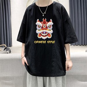 YT26185-P30 亚短袖t恤男大码五分袖男宽松七分袖 港风模特图片