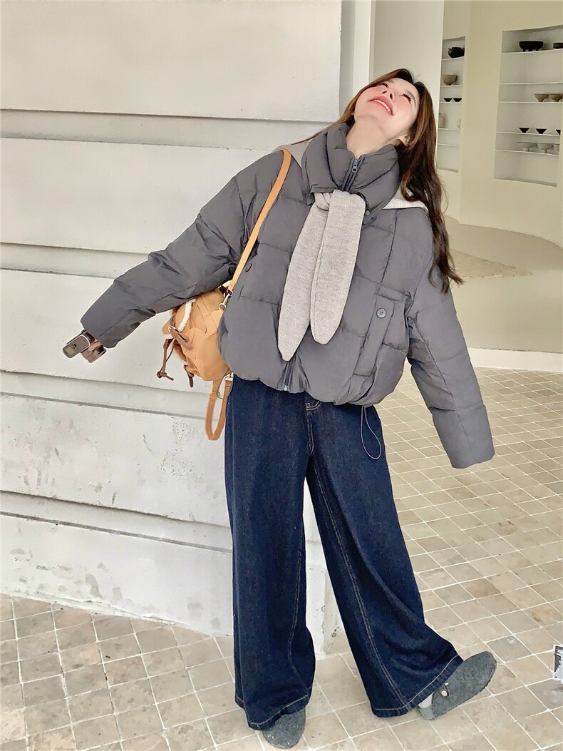 针织披肩灰色90绒羽绒服女2025冬季新款设计感显瘦气质巨好看外套,女装羽绒服,艾米莉亚