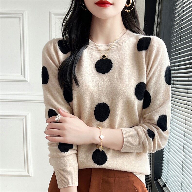 波点控拥有温柔朦胧婴驼绒羊毛针织衫套衫打底衫女早秋新款毛衣，女装羊毛衫，蒙特羊绒