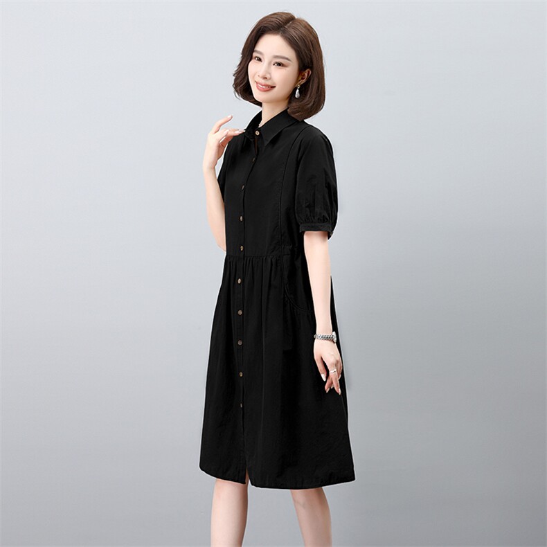 2026夏季新款纯棉宽松大码连衣裙中长款翻领开衫中长款女裙子,女装连衣裙,板酷