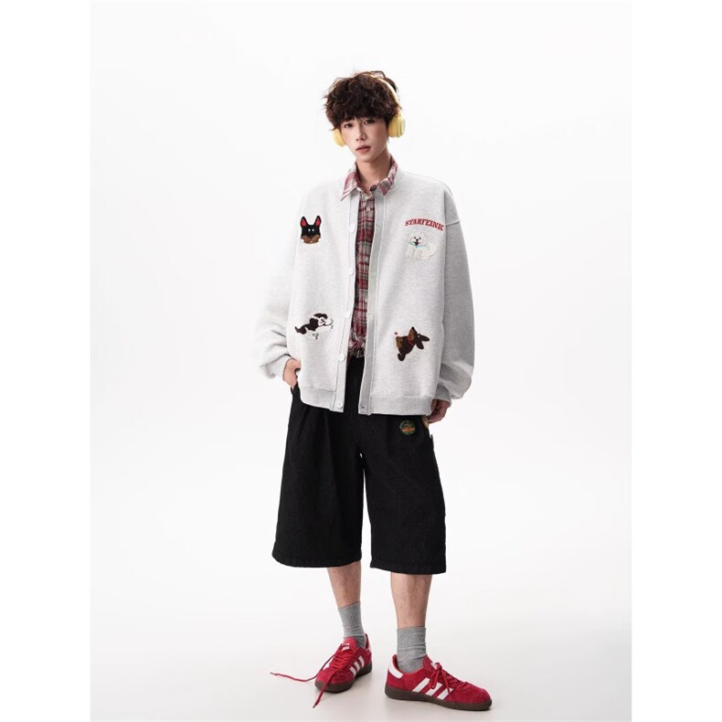 美式趣味毛巾绣慵懒卫衣开衫男女秋冬情侣棒球服潮SX1010P51，女装职业装，星座1112-1